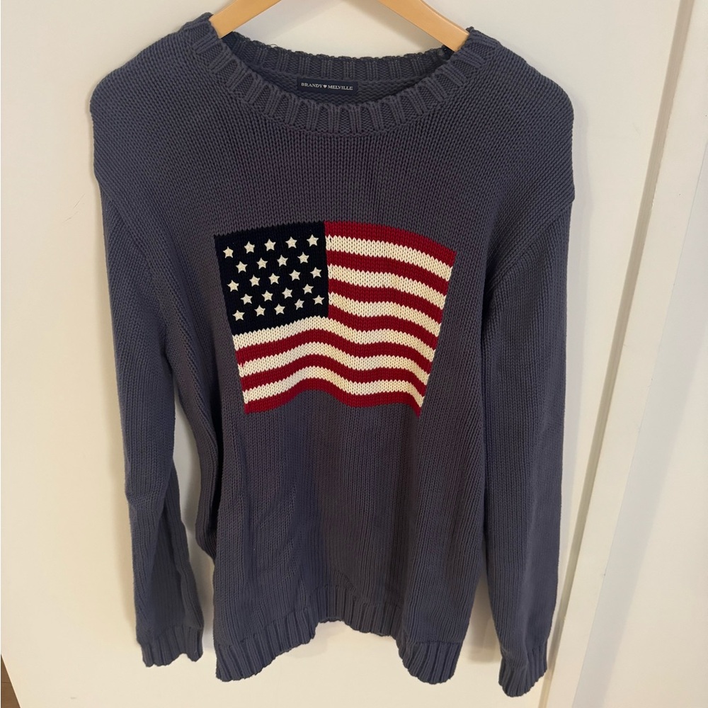 Brandy Melville Navy Sweater with Flag Design